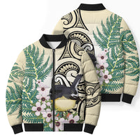 Endemic Tomtit New Zealand Bomber Puffer Jacket Miromiro Manuka Silver Fern Maori Pattern