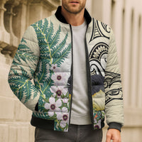 Endemic Tomtit New Zealand Bomber Puffer Jacket Miromiro Manuka Silver Fern Maori Pattern