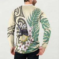 Endemic Tomtit New Zealand Button Sweatshirt Miromiro Manuka Silver Fern Maori Pattern