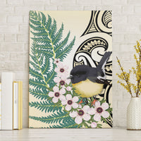 Endemic Tomtit New Zealand Canvas Wall Art Miromiro Manuka Silver Fern Maori Pattern