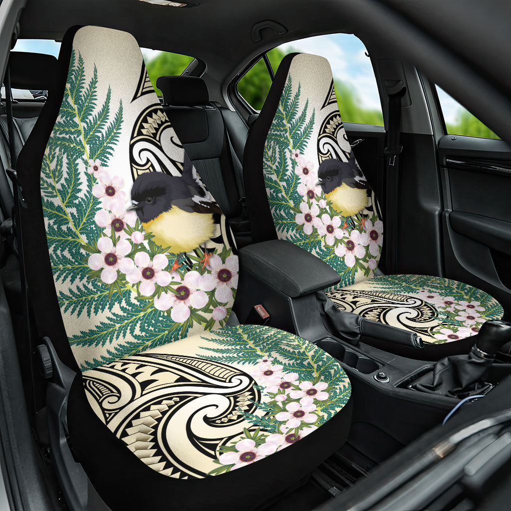 Endemic Tomtit New Zealand Car Seat Cover Miromiro Manuka Silver Fern Maori Pattern