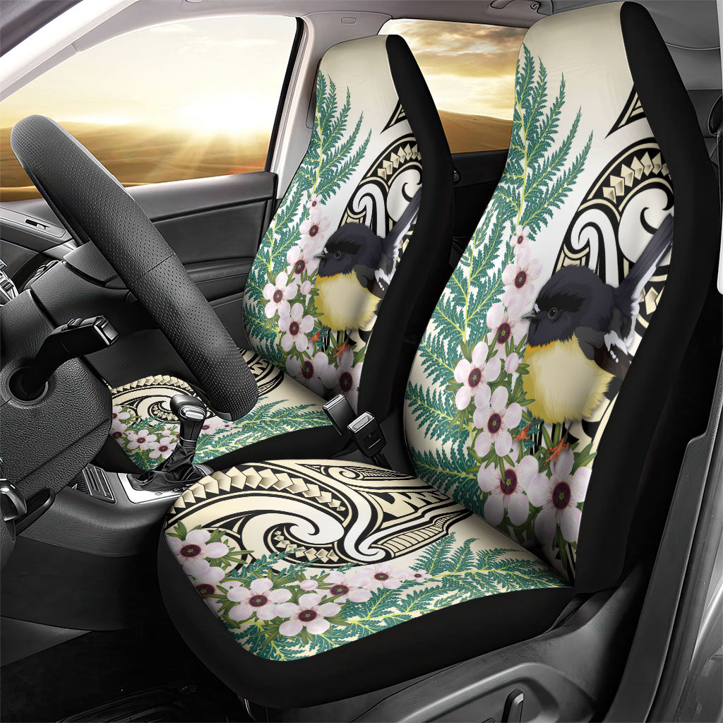 Endemic Tomtit New Zealand Car Seat Cover Miromiro Manuka Silver Fern Maori Pattern