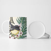 Endemic Tomtit New Zealand Ceramic Mug Miromiro Manuka Silver Fern Maori Pattern