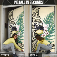 Endemic Tomtit New Zealand Door Cover Miromiro Manuka Silver Fern Maori Pattern