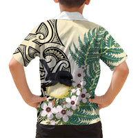 Endemic Tomtit New Zealand Family Matching Off Shoulder Maxi Dress and Hawaiian Shirt Miromiro Manuka Silver Fern Maori Pattern LT14 - Polynesian Pride