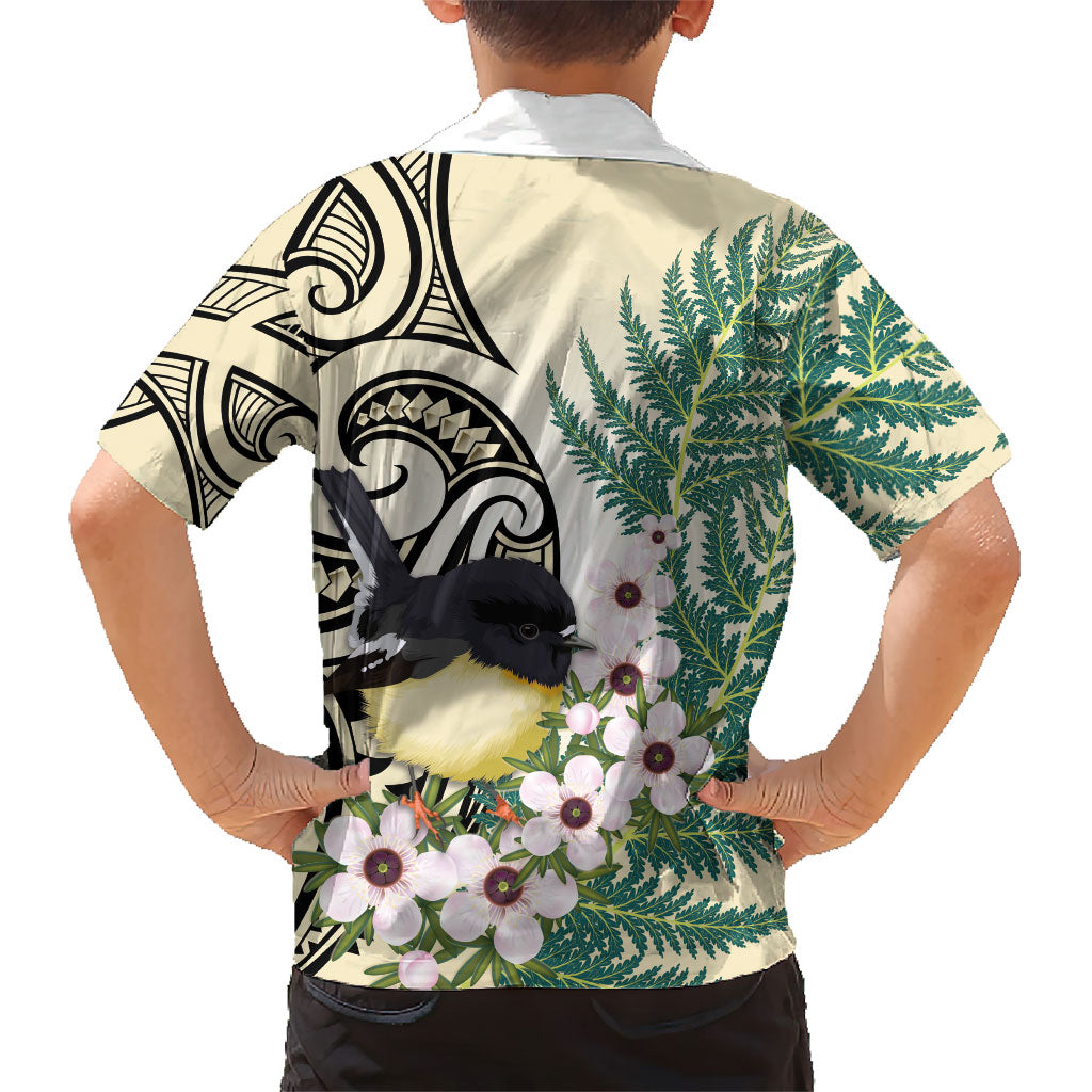 Endemic Tomtit New Zealand Family Matching Off Shoulder Short Dress and Hawaiian Shirt Miromiro Manuka Silver Fern Maori Pattern LT14 - Polynesian Pride