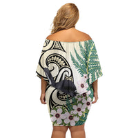 Endemic Tomtit New Zealand Family Matching Off Shoulder Short Dress and Hawaiian Shirt Miromiro Manuka Silver Fern Maori Pattern LT14 - Polynesian Pride