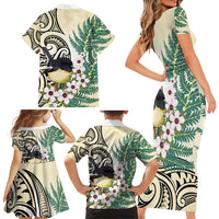 Endemic Tomtit New Zealand Family Matching Short Sleeve Bodycon Dress and Hawaiian Shirt Miromiro Manuka Silver Fern Maori Pattern LT14 - Polynesian Pride