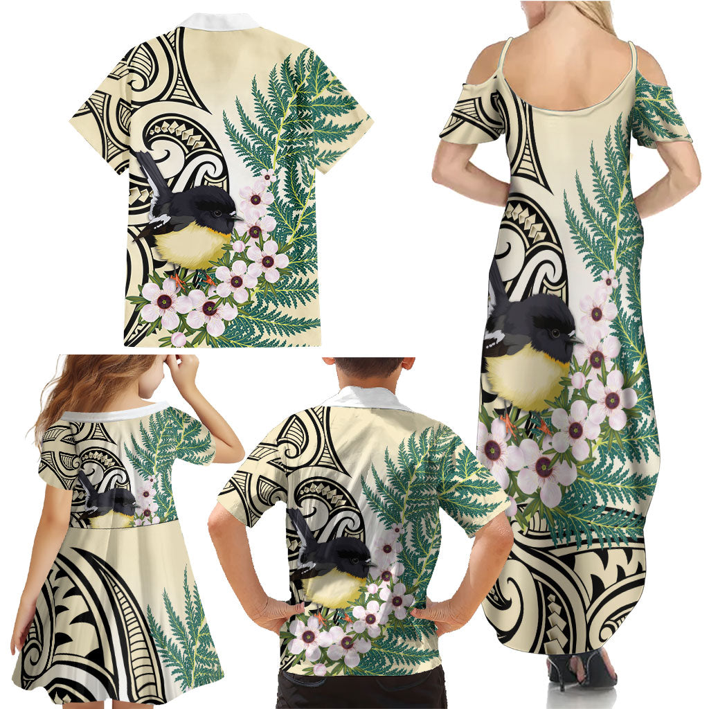 Endemic Tomtit New Zealand Family Matching Summer Maxi Dress and Hawaiian Shirt Miromiro Manuka Silver Fern Maori Pattern LT14 - Polynesian Pride