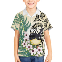 Endemic Tomtit New Zealand Family Matching Tank Maxi Dress and Hawaiian Shirt Miromiro Manuka Silver Fern Maori Pattern LT14 Son's Shirt Cream - Polynesian Pride