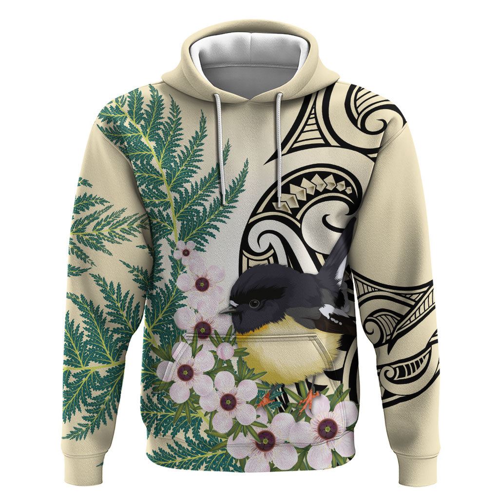 Endemic Tomtit New Zealand Hoodie Miromiro Manuka Silver Fern Maori Pattern