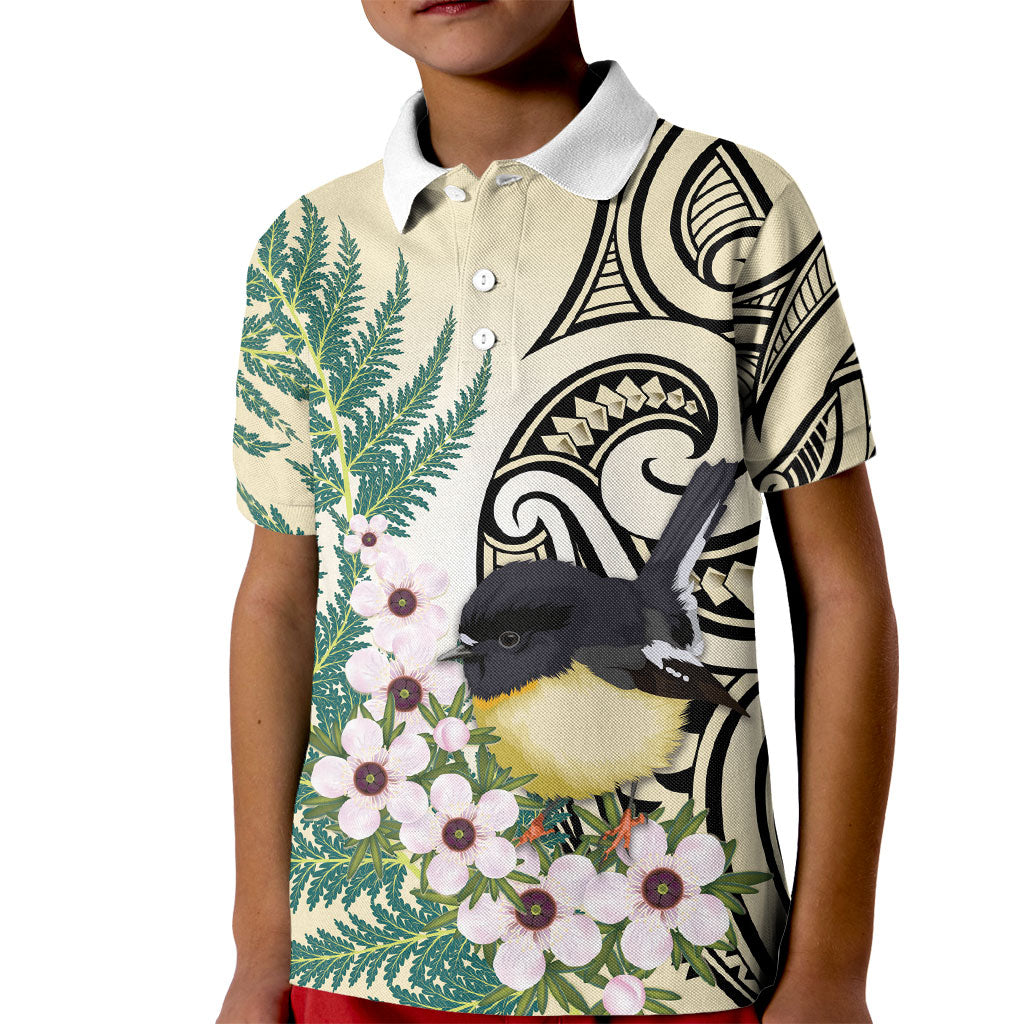 Endemic Tomtit New Zealand Kid Polo Shirt Miromiro Manuka Silver Fern Maori Pattern