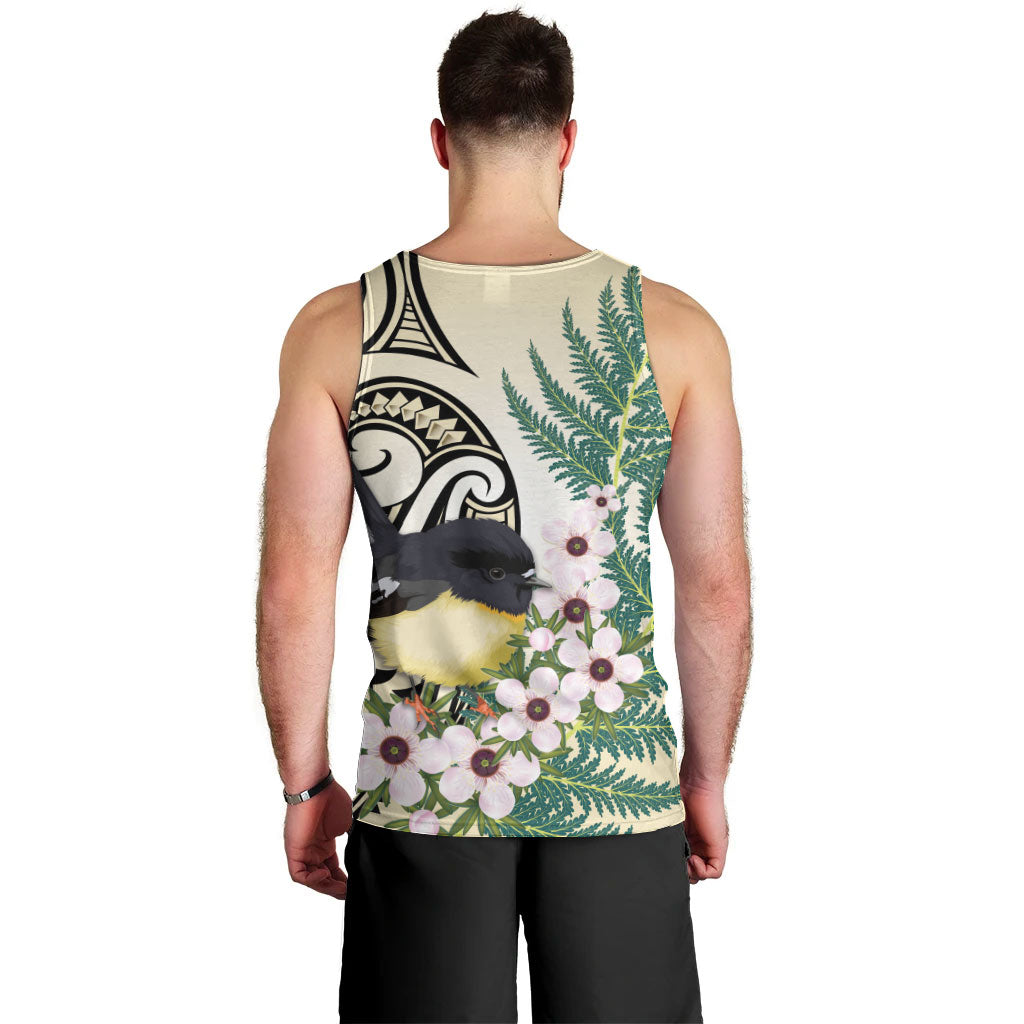 Endemic Tomtit New Zealand Men Tank Top Miromiro Manuka Silver Fern Maori Pattern