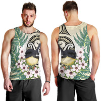 Endemic Tomtit New Zealand Men Tank Top Miromiro Manuka Silver Fern Maori Pattern