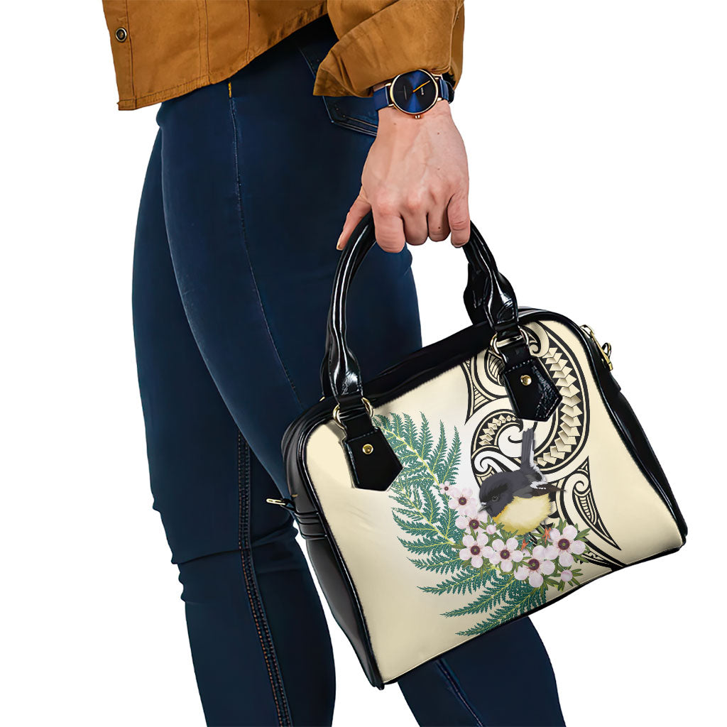 Endemic Tomtit New Zealand Shoulder Handbag Miromiro Manuka Silver Fern Maori Pattern