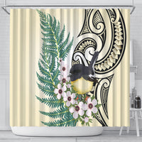 Endemic Tomtit New Zealand Shower Curtain Miromiro Manuka Silver Fern Maori Pattern