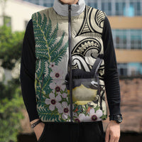 Endemic Tomtit New Zealand Sleeveless Puffer Jacket Miromiro Manuka Silver Fern Maori Pattern