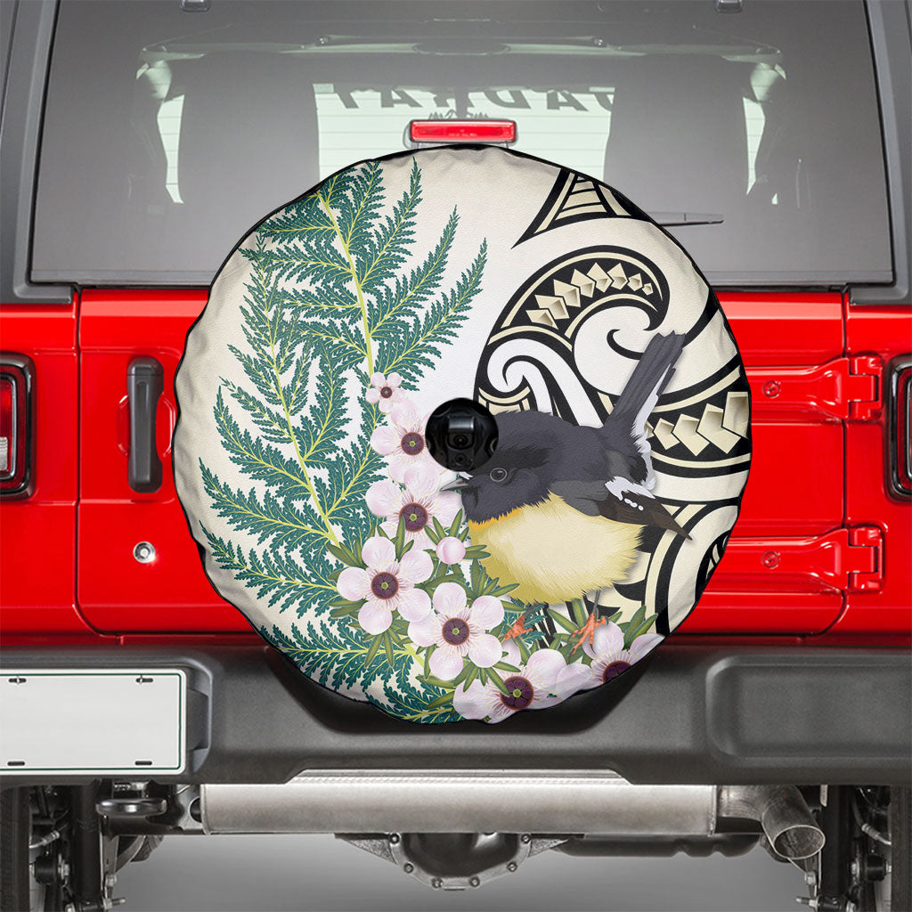 Endemic Tomtit New Zealand Spare Tire Cover Miromiro Manuka Silver Fern Maori Pattern