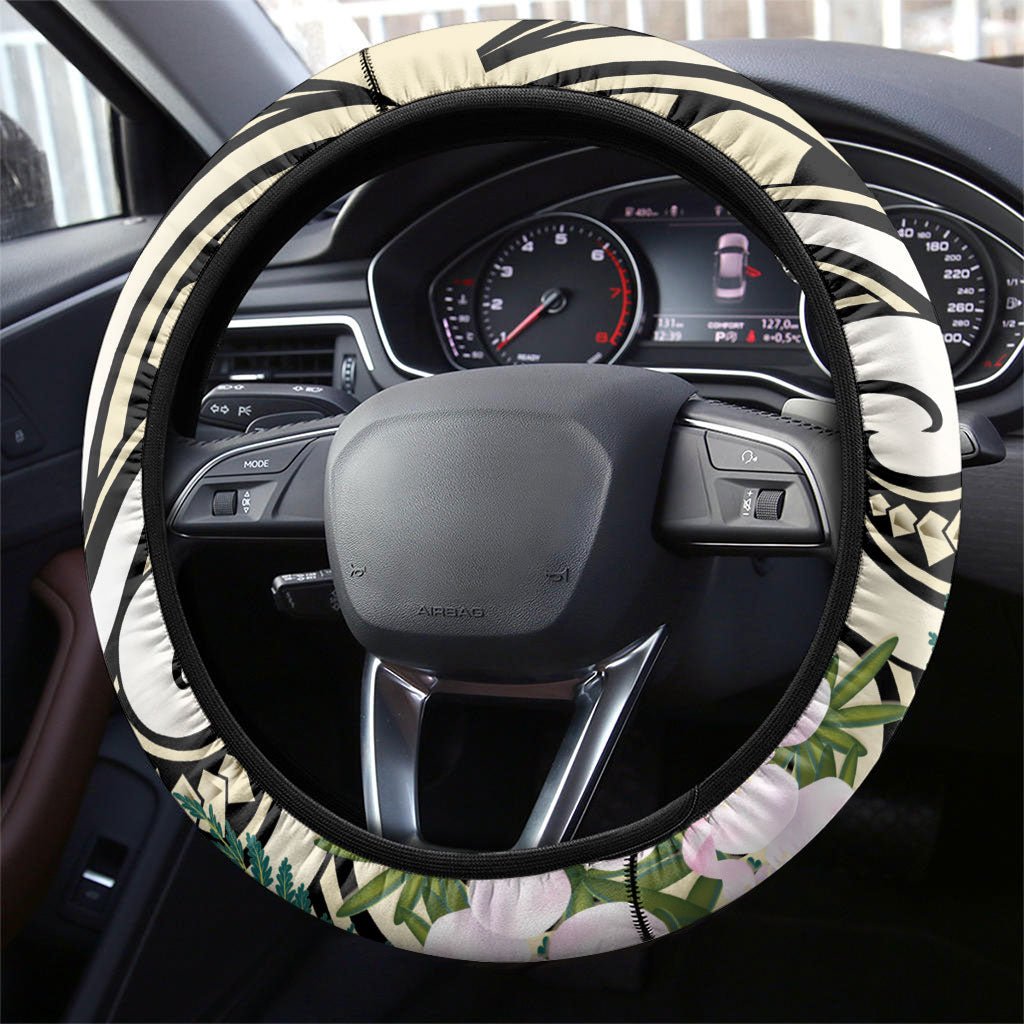 Endemic Tomtit New Zealand Steering Wheel Cover Miromiro Manuka Silver Fern Maori Pattern