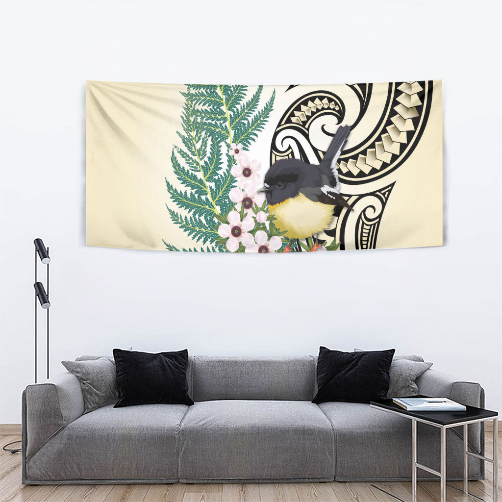Endemic Tomtit New Zealand Tapestry Miromiro Manuka Silver Fern Maori Pattern