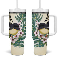 Endemic Tomtit New Zealand Tumbler With Handle Miromiro Manuka Silver Fern Maori Pattern