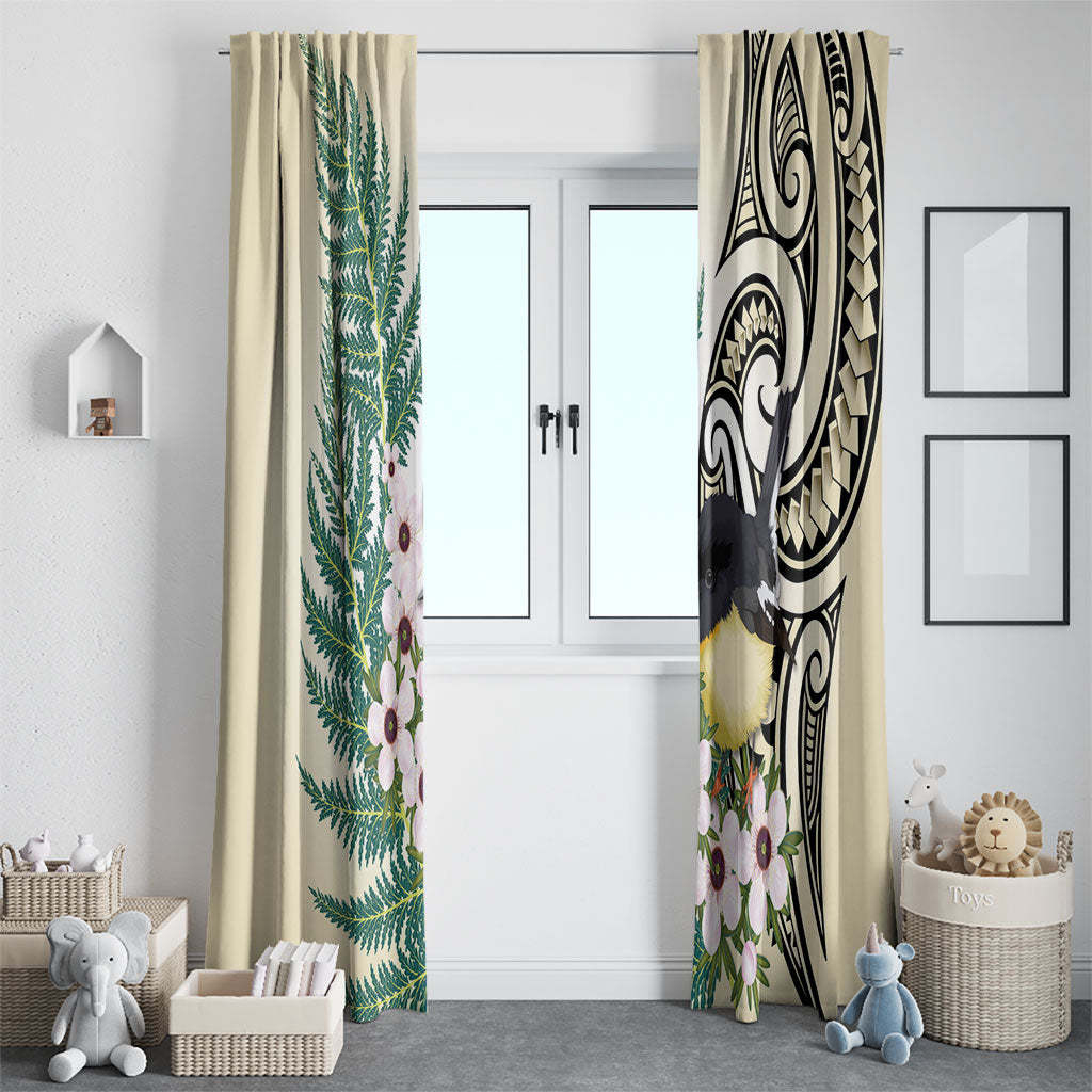Endemic Tomtit New Zealand Window Curtain Miromiro Manuka Silver Fern Maori Pattern