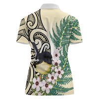 Endemic Tomtit New Zealand Women Polo Shirt Miromiro Manuka Silver Fern Maori Pattern