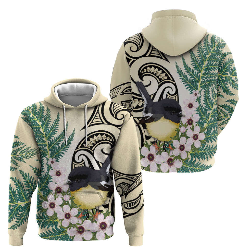 Endemic Tomtit New Zealand Zip Hoodie Miromiro Manuka Silver Fern Maori Pattern