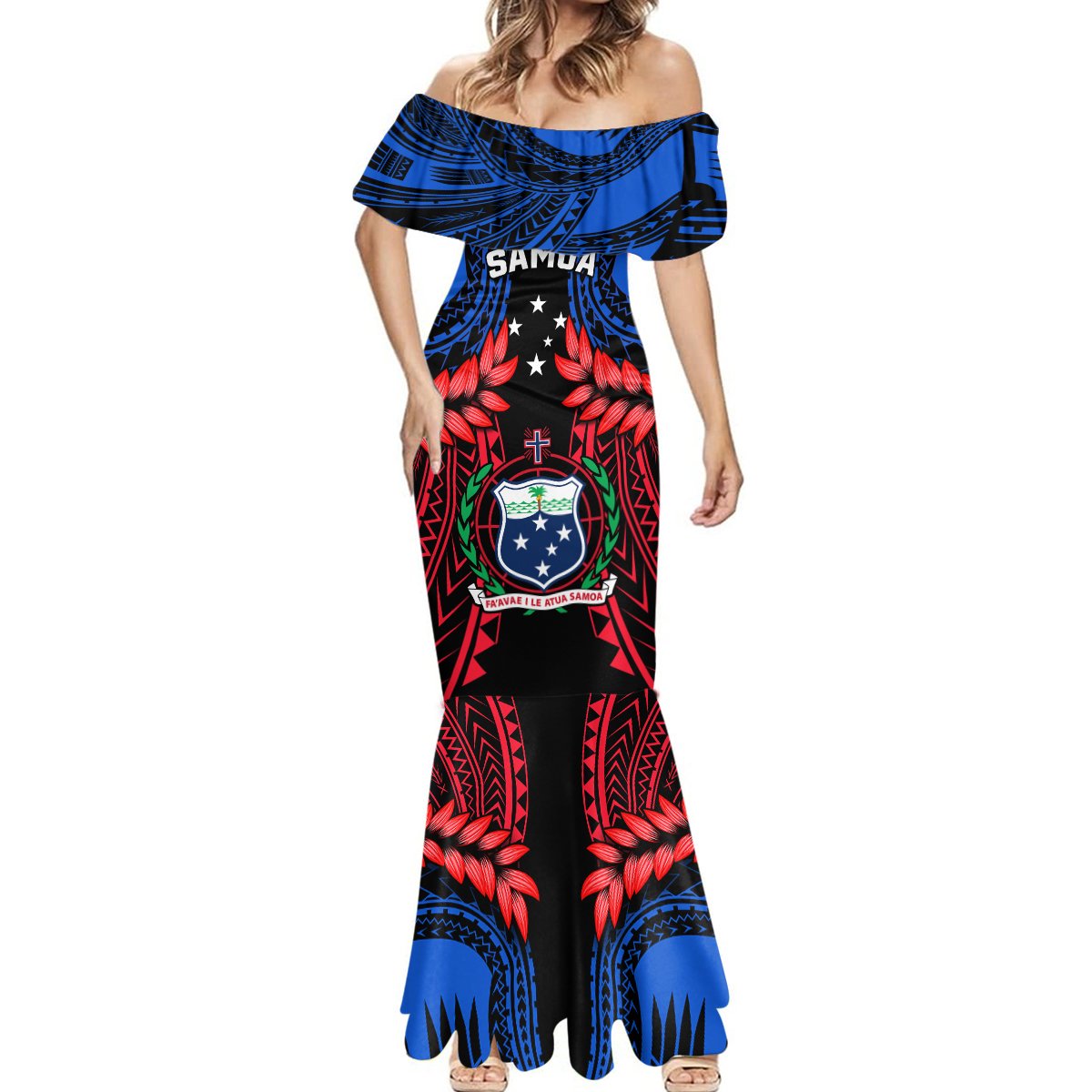 Samoa Mermaid Dress Heritage Festival Samoan Tattoo With Ula Fala Kava Bowl LT14 - Polynesian Pride
