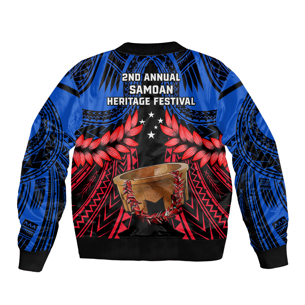 Samoa Sleeve Zip Bomber Jacket Heritage Festival Samoan Tattoo With Ula Fala Kava Bowl LT14 - Polynesian Pride
