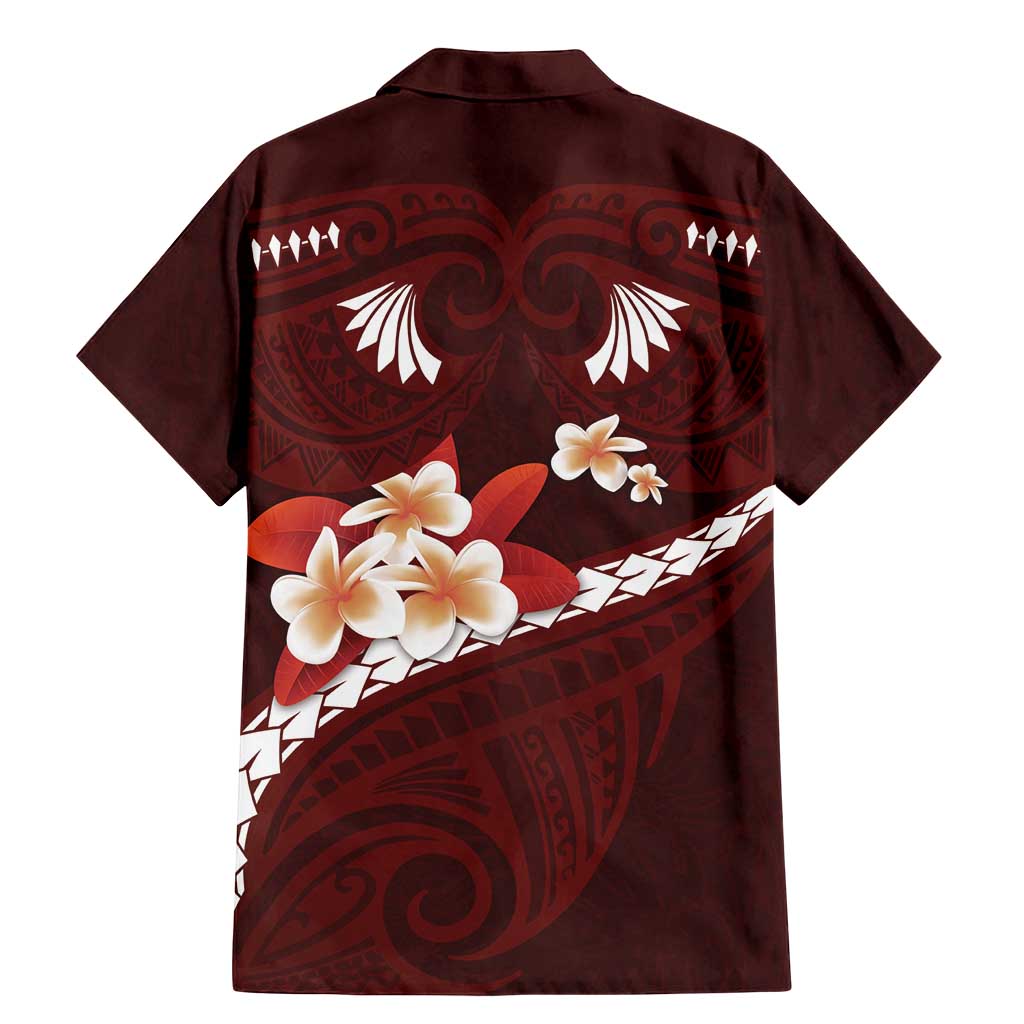 Oxblood Polynesia Family Matching Mermaid Dress and Hawaiian Shirt Tribal Pattern Tropical Frangipani