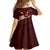 Oxblood Polynesia Family Matching Off The Shoulder Long Sleeve Dress and Hawaiian Shirt Tribal Pattern Tropical Frangipani