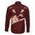 Oxblood Polynesia Family Matching Off The Shoulder Long Sleeve Dress and Hawaiian Shirt Tribal Pattern Tropical Frangipani