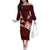 Oxblood Polynesia Family Matching Off The Shoulder Long Sleeve Dress and Hawaiian Shirt Tribal Pattern Tropical Frangipani