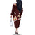 Oxblood Polynesia Family Matching Off The Shoulder Long Sleeve Dress and Hawaiian Shirt Tribal Pattern Tropical Frangipani