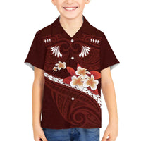 Oxblood Polynesia Family Matching Puletasi and Hawaiian Shirt Tribal Pattern Tropical Frangipani