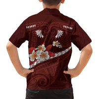 Oxblood Polynesia Family Matching Short Sleeve Bodycon Dress and Hawaiian Shirt Tribal Pattern Tropical Frangipani