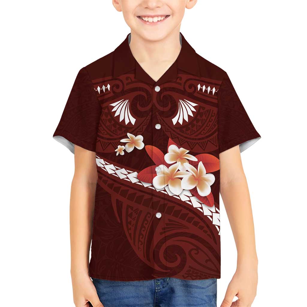 Oxblood Polynesia Family Matching Tank Maxi Dress and Hawaiian Shirt Tribal Pattern Tropical Frangipani