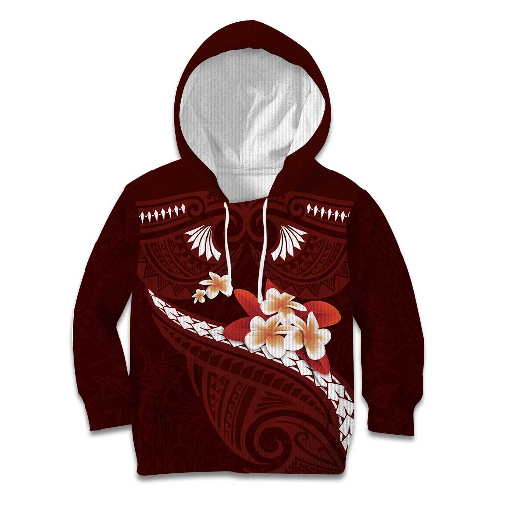 Oxblood Polynesia Kid Hoodie Tribal Pattern Tropical Frangipani LT14 Hoodie Oxblood - Polynesian Pride