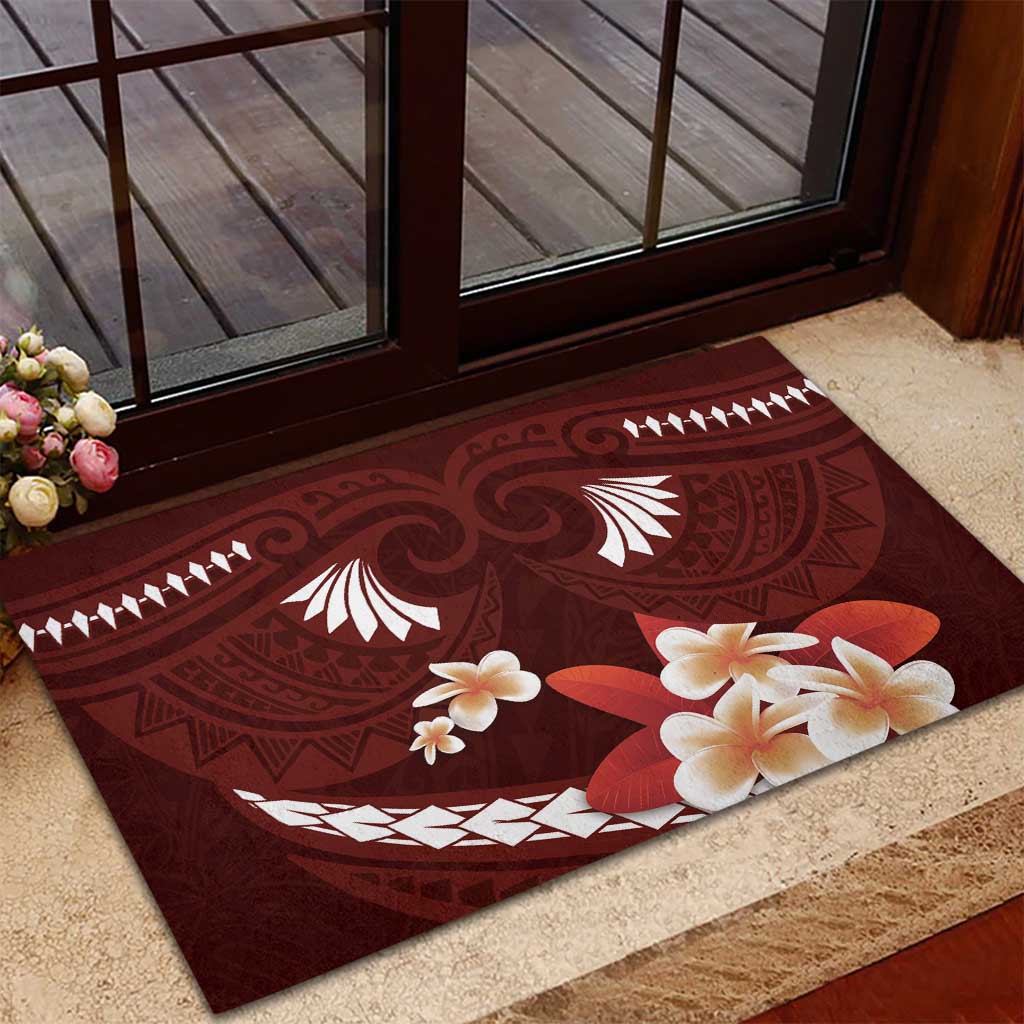 Oxblood Polynesia Rubber Doormat Tribal Pattern Tropical Frangipani