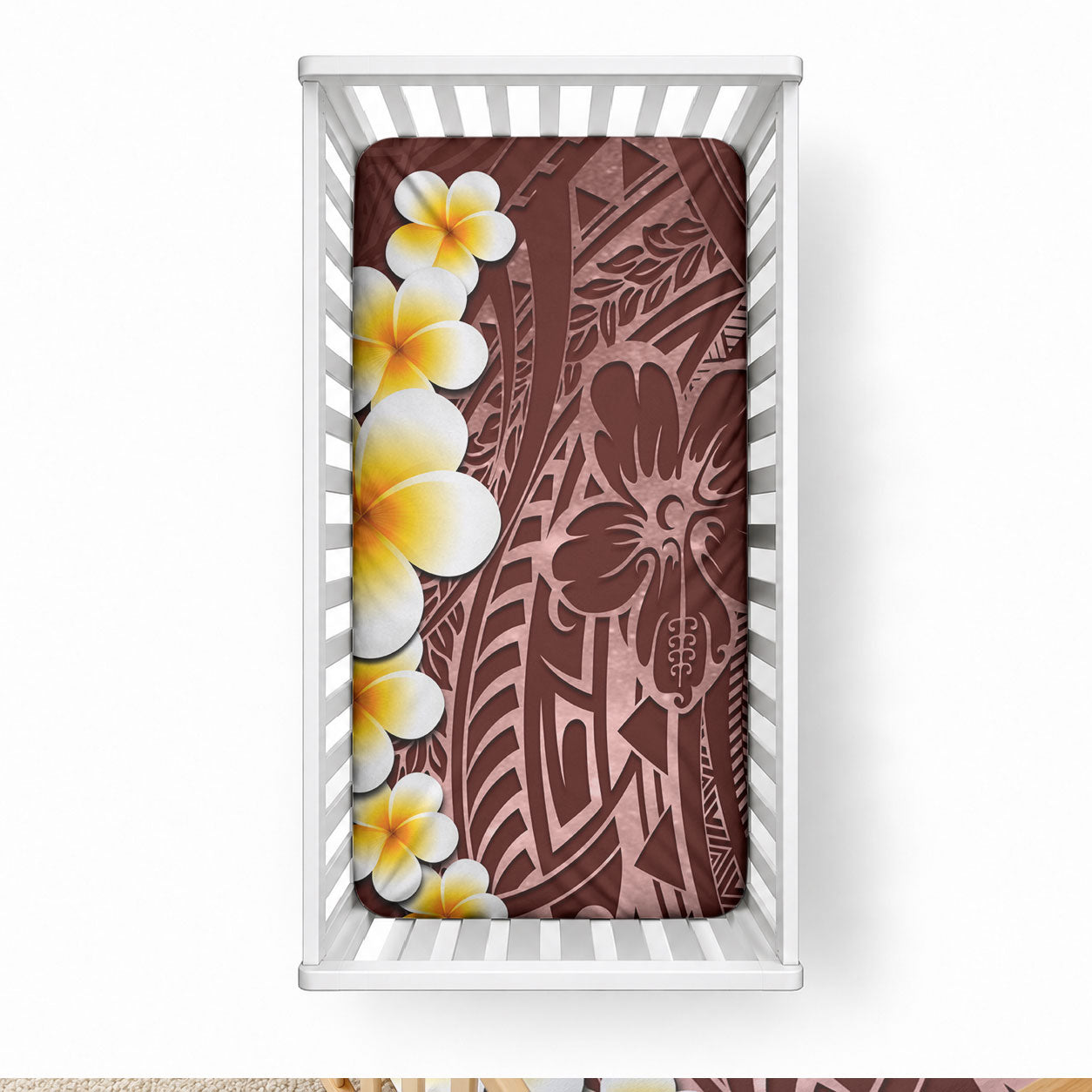 Oxblood Tropical Plumeria With Galaxy Polynesian Art Baby Bed Cover
