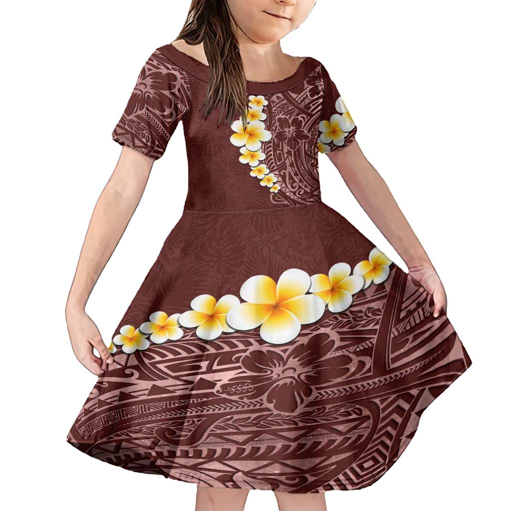 Oxblood Tropical Plumeria With Galaxy Polynesian Art Family Matching Long Sleeve Bodycon Dress and Hawaiian Shirt LT14 Daughter's Dress Oxblood - Polynesian Pride