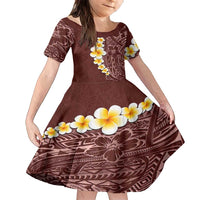 Oxblood Tropical Plumeria With Galaxy Polynesian Art Family Matching Long Sleeve Bodycon Dress and Hawaiian Shirt LT14 Daughter's Dress Oxblood - Polynesian Pride