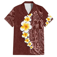 Oxblood Tropical Plumeria With Galaxy Polynesian Art Family Matching Long Sleeve Bodycon Dress and Hawaiian Shirt LT14 Dad's Shirt - Short Sleeve Oxblood - Polynesian Pride