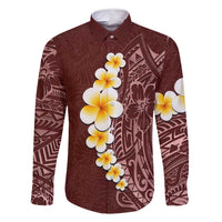 Oxblood Tropical Plumeria With Galaxy Polynesian Art Family Matching Long Sleeve Bodycon Dress and Hawaiian Shirt LT14 Dad's Shirt - Long Sleeve Oxblood - Polynesian Pride