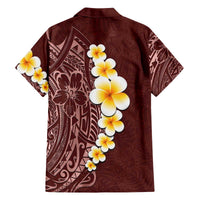 Oxblood Tropical Plumeria With Galaxy Polynesian Art Family Matching Off The Shoulder Long Sleeve Dress and Hawaiian Shirt LT14 - Polynesian Pride