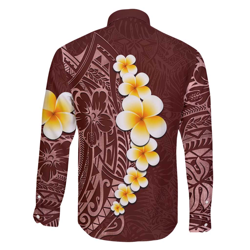 Oxblood Tropical Plumeria With Galaxy Polynesian Art Family Matching Off Shoulder Maxi Dress and Hawaiian Shirt