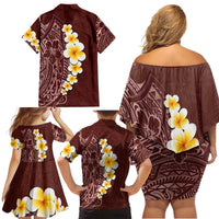 Oxblood Tropical Plumeria With Galaxy Polynesian Art Family Matching Off Shoulder Short Dress and Hawaiian Shirt LT14 - Polynesian Pride