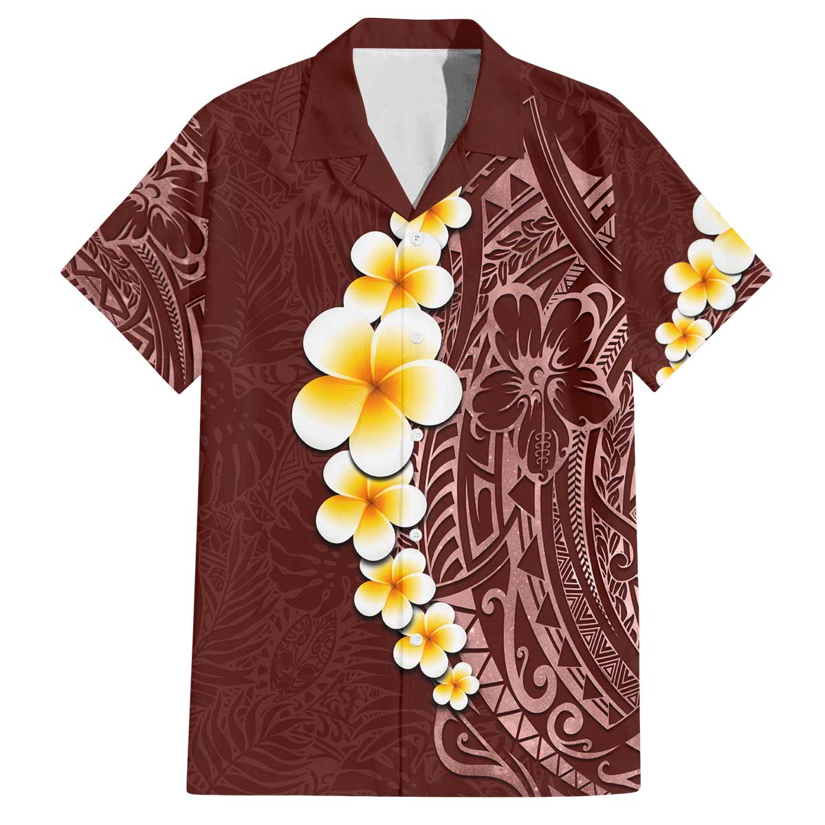 Oxblood Tropical Plumeria With Galaxy Polynesian Art Family Matching Off Shoulder Short Dress and Hawaiian Shirt LT14 Dad's Shirt - Short Sleeve Oxblood - Polynesian Pride