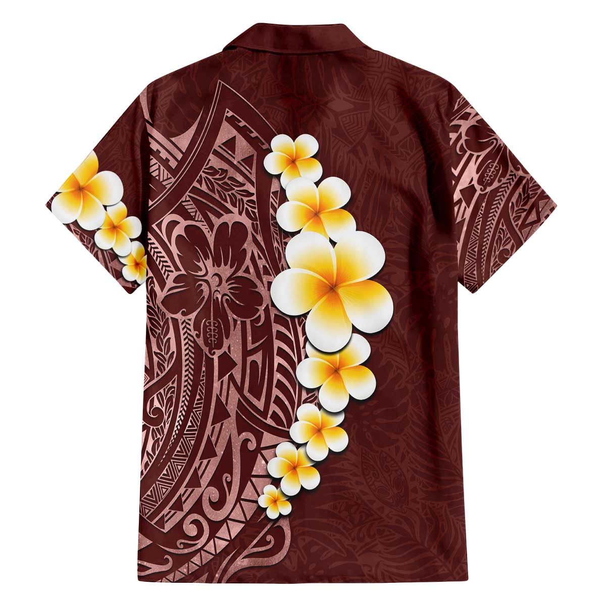 Oxblood Tropical Plumeria With Galaxy Polynesian Art Family Matching Off Shoulder Short Dress and Hawaiian Shirt LT14 - Polynesian Pride